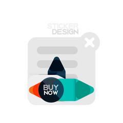 Flat design triangle arrow shape geometric sticker icon, paper style design with buy now sample text, for business or web presentation, app or interface buttons, internet website store banners