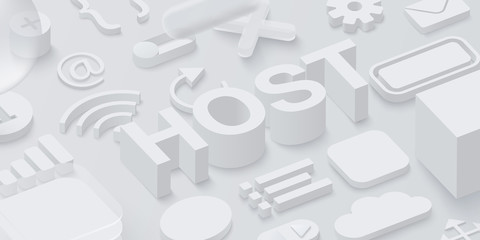 Wall Mural - grey 3d host background with web symbols.