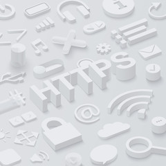 Wall Mural - grey 3d htpps background with web symbols.