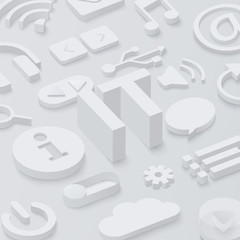 Wall Mural - grey 3d it background with web symbols.
