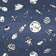 Hand drawn astronomy doodle seamless pattern.