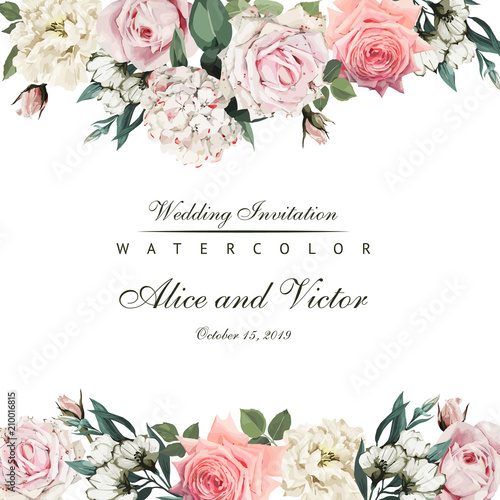 Greeting card with flowers, watercolor, can be used as invitation card for we...