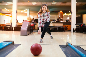 Wall Mural - Beautiful woman bowling