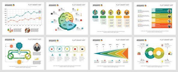 Colorful marketing or finance concept infographic charts set. Business design elements for presentation slide templates. Can be used for financial report, workflow layout and brochure design.