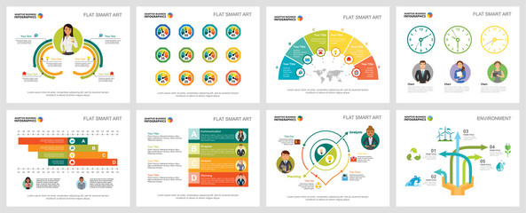 Colorful planning or ecology concept infographic charts set. Business design elements for presentation slide templates. For corporate report, advertising, leaflet layout and poster design.