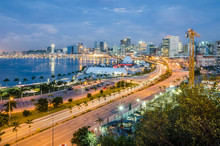 Skyline Of Capital City Luanda, Luanda Bay And Seaside Promenade With Highway During Afternoon, Angola, Africa