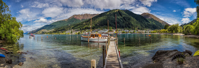 Queenstown New Zealand, December 24th 2014 : panoramic view of teh Queenstown harbour