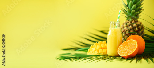 Delicious Juicy Smoothie With Orange Fruit Mango Pineapple On