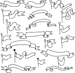 Wall Mural - Decorative satin ribbons and flags sketch isolated on white.