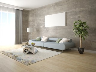 Mock up a stylish living room with a trendy sofa and a perfect hipster background.