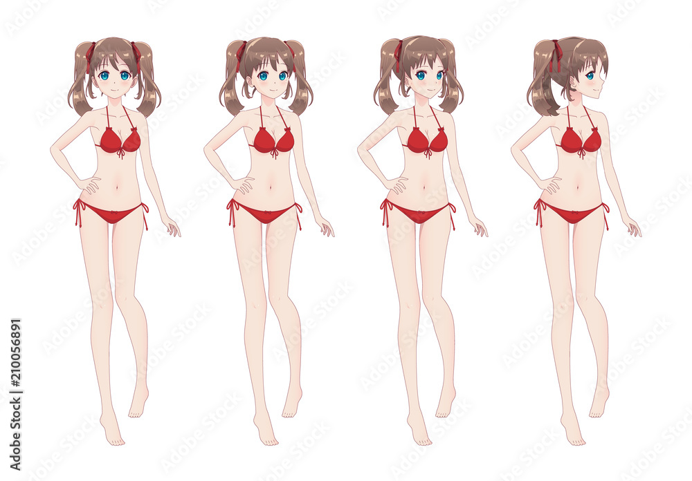 Beautiful anime manga girl in bikini - Fototapety