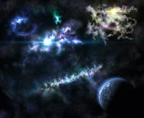Wall Mural - starry landscape, a star in a nebula, a planet against the background of a galaxy, the universe,
3D rendering