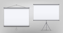 Creative Vector Illustration Of Empty Meeting Projector Screen Isolated On Transparent Background. For Presentation Board, Blank Whiteboard Template Mockup For Conference. Art Design. Graphic Element