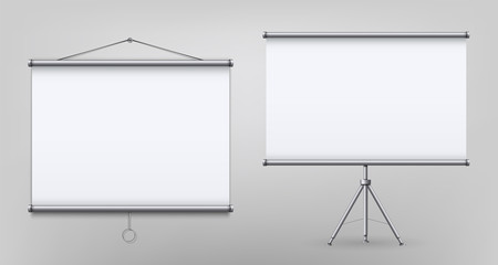 Creative vector illustration of empty meeting projector screen isolated on transparent background. For presentation board, blank whiteboard template mockup for conference. Art design. Graphic element