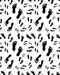 Wall Mural - Trail of human footprints on a white background, seamless pattern