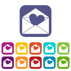 Poster - Envelope with Valentine heart icons set vector illustration in flat style In colors red, blue, green and other
