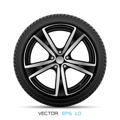 Realistic aluminum car wheel with tire style sport racing on white background vector illustration.