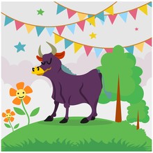 Cute Funny Purple Cow Cartoon Character