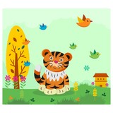 Fototapeta Dinusie - cute funny tiger cub in the meadow cartoon character