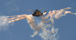 Military helicopter shooting flares