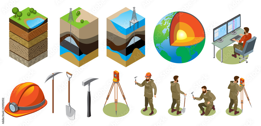 Earth Exploration Isometric Icons - obrazy, fototapety, plakaty 