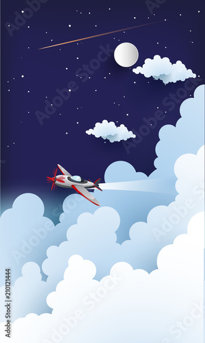 Foto-Schiebegardine mit Schienensystem - illustration of an airplane over a clouds and mountains. (von Framework Wonderland)
