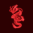 Vector Neon Oriental Dragon, Red Glowing Lines, Sign Template.