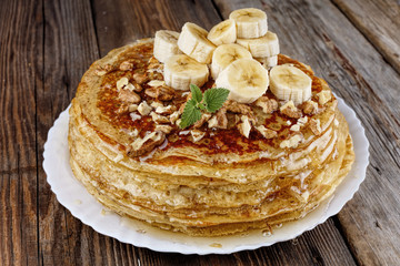 Wall Mural - pancakes, homemade, bakery, Russian pancakes, homemade, honey, cooking, baking, Country style.