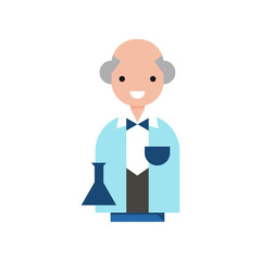 Sticker - Scientist character, professor wearing a lab coat vector Illustration on a white background