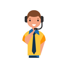 Sticker - Air traffic controller character, man in uniform with headset vector Illustration on a white background