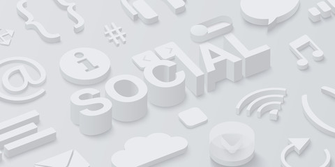 Wall Mural - grey 3d social background with web symbols.