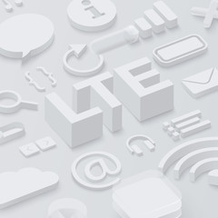 Wall Mural - grey 3d lte background with web symbols.