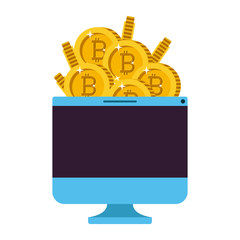 Wall Mural - computer with bitcoin commerce technology icon vector illustration design