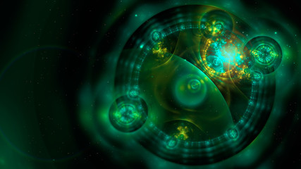 Poster - abstract 3d fractal illustration in green and yellow color