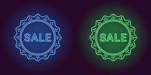 Neon Icon Of Blue And Green Sale Badge