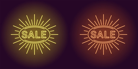 Wall Mural - Neon icon of Yellow and Orange Sale badge