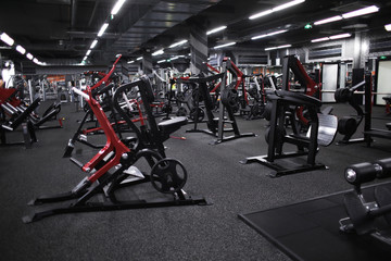 modern equipment in new gym indoors