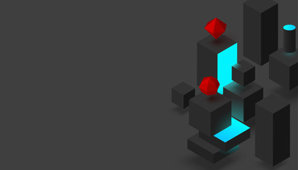 Wall Mural - Grey background with color geometric 3d figures.