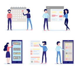 Using and customizing application set. Mobile app with user-friendly interface concept - people performing custom settings, isolated flat vector illustration.
