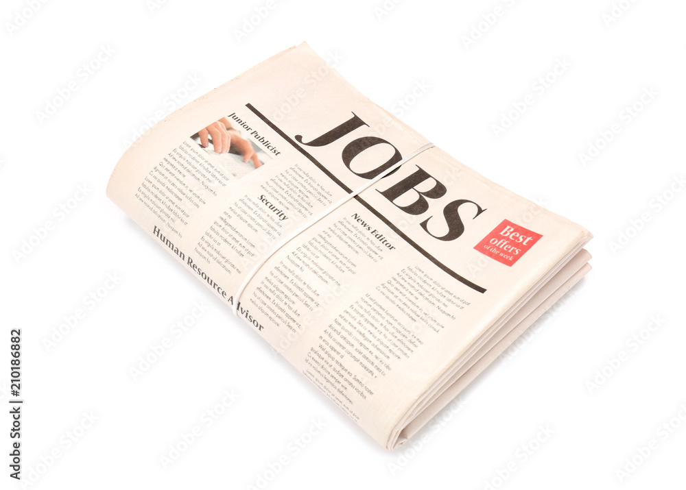 Folded newspapers on white background