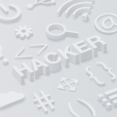 Wall Mural - grey 3d hacker background with web symbols.