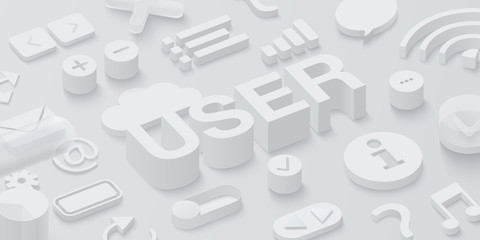 Wall Mural - grey 3d user background with web symbols.