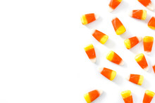 Typical Halloween Candy Corn Isolated On White Background. Copyspace