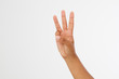 © paulcannoby - right hand a black woman show the third, number three sign. isolated on white background. afro american hand. Mock up. Copy space. Template. Blank.