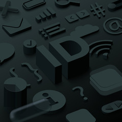 Wall Mural - black 3d id background with web symbols.