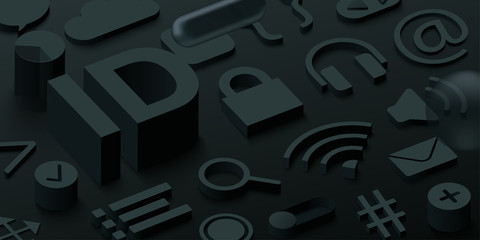 Wall Mural - black 3d id background with web symbols.