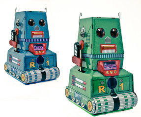 two retro tin bots