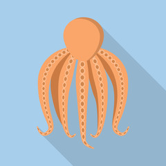 Sticker - Red octopus icon. Flat illustration of red octopus vector icon for web design