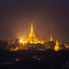 Wall Mural - Shwedagon Pagoda at night in Yangon, Myanmar.