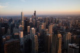 Fototapeta  - The Chicago City Skyline At Sunset From Above